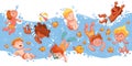 Children have fun diving under water. Funny cartoon character. Seamless panorama