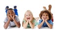 Children have a way of adding joy to your day. Studio shot of a group of young friends lying on the floor together