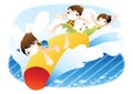 children having fun on a banana boat. Vector illustration decorative design Royalty Free Stock Photo