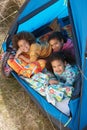 Children Having Fun Inside Tent On Camping Holiday Royalty Free Stock Photo