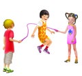 3 children having fun rope skipping