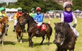 Children heading towards the starting line on their shetland ponies for Grand National qualifier Royalty Free Stock Photo