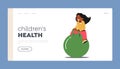 Children Health Landing Page Template. Kid Bouncing On Hopper Ball, Black Toddler Girl Jumping on Fitness Ball Royalty Free Stock Photo