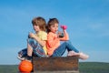 Children healthy eating. Kids sports. Two little children, adorable toddler girl and funny little boy eat healthy food Royalty Free Stock Photo