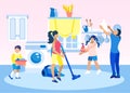 Children Help Parents to Clean Home Illustration