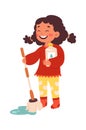 Children helper Girl mopping floor