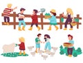 Children helping at farm, kids with animals and plants Royalty Free Stock Photo