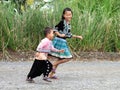 Children hmong tribal and child thai karen ethnic on Mon Jam village mountain hill posing portrait for take photo playing with Royalty Free Stock Photo