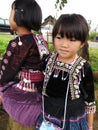 Children hmong tribal and child thai karen ethnic on Mon Jam village mountain hill posing portrait for take photo playing with Royalty Free Stock Photo