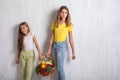 Children holding a basket of fresh fruit and vegetables healthy food Royalty Free Stock Photo