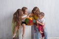 Children holding a basket of fresh fruit and vegetables healthy food Royalty Free Stock Photo