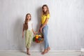 Children holding a basket of fresh fruit and vegetables healthy food Royalty Free Stock Photo