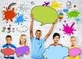 Children Holding Colorful Speech Bubbles