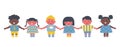 children holding hands. Diverse group of baby girls and baby boys Royalty Free Stock Photo