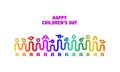 Children holding hands. One line art of simple children`s silhouette. Minimalistic Kids Concept for Happy Children`s Day