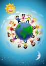 Children holding hands surrounding the globe Royalty Free Stock Photo