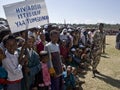 Children holding an HIV banner Royalty Free Stock Photo