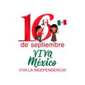 Children holding Mexico flags. Mexican translation: 16 th of September. Happy Independence day Viva Mexico