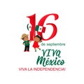 Children holding Mexico flags. Mexican translation: 16 th of September. Happy Independence day Viva Mexico
