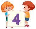 Children holding number four banner