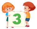 Children holding number three card