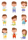 Children Holding Scissors and Doing Paper Craft Vector Illustrations Set