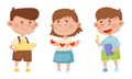 Children Holding Scissors and Doing Paper Craft Vector Illustrations Set