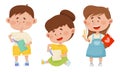 Children Holding Scissors and Doing Paper Craft Vector Illustrations Set