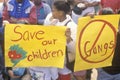 Children holding signs at anti-gang community march, East Los Angeles, California Royalty Free Stock Photo