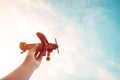 Children holding a toy plane and have dreams wants to be a pilot Royalty Free Stock Photo