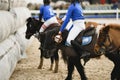 Children on horses playing horseball Royalty Free Stock Photo