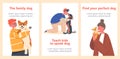Children Hug Dogs Cartoon Banners. Happy Girls and Boys Kids Characters Cuddle with Pets, Hold Cute Puppies on Hands Royalty Free Stock Photo
