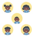 children icons set. Five different images of black children. Baby girls and baby boys Royalty Free Stock Photo