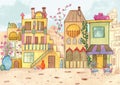 fairy town city watercolor cartoon children illustration