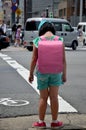 Children japanese girl waiting cross over road