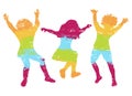 Children jumping. Colorful grunge silhouettes