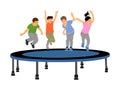 Children jumping on garden trampoline vector illustrations isolated on white. Royalty Free Stock Photo