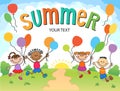 Children are jumping ob summer background bunner cartoon funny vector character. illustration Royalty Free Stock Photo