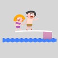 Children jumping off diving platform Royalty Free Stock Photo