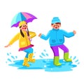 Children Jumping In Puddle With Splash Vector Royalty Free Stock Photo