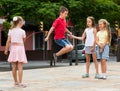 Children with jumping rope at playground Royalty Free Stock Photo