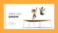 Children Jumping On Trampoline Landing Page Template. Little Black Boy And Girl Having Fun at Summer Vacation or Weekend Royalty Free Stock Photo