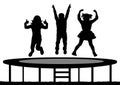 Children jumping on trampoline, silhouette, vector