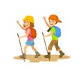 Children, kids, boy and girl hiking, camping Royalty Free Stock Photo