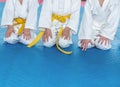 Children in kimono are sitting on tatami