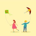 Children with kites background, flat style