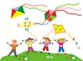 Children and kites, Fly a kite, vector illustration, eps.