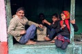 Children with laughing happy father and mother