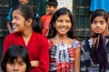 Children laughing and having fun together on the street