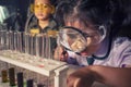 children leaning about chemistry in science examination laboratory